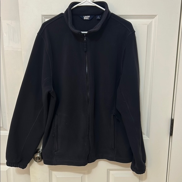 Lands' End Black Fleece Jacket size large zip up with pockets - Picture 1 of 4